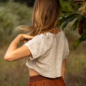 Open Weave Crop Top | Rustic Cotton Mesh Shirt | Raw Solarpunk Knit | Boho Beach Cover Up | Wabi Sabi Summer Tee