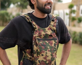 Camo Tactical Chest Backpack: Canvas Vest Bag for Hiking, Travel