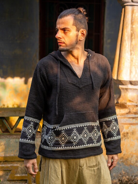 Sweat a capuche Tribe manteau hippie pour homme veste ethnique pour homme ethnique naturel haut d hiver chale boheme a capuche manches longues sacrees laine acrylique Etsy France
