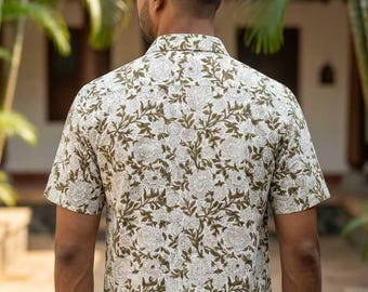 Boho Men’s Shirt | Amod Block Print  Fabric Shirt | Handmade Cotton | Casual Ethnic Top