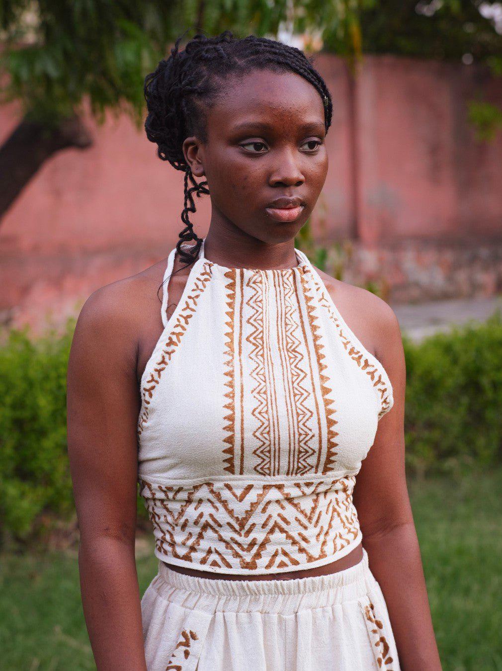 Tribal Wrap Skirt | Beige Maxi Panel Skirt | Block Print Cotton