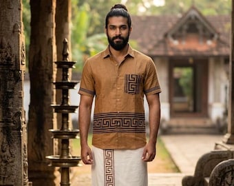 Handblock Printed Cotton Shirt, Geometric Muraan Top, Relaxed Fit