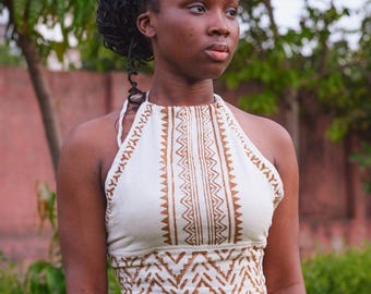 Tribal Wrap Skirt | Beige Maxi Panel Skirt | Block Print Cotton | Flowing Festival Wear | The Voyage Skirt