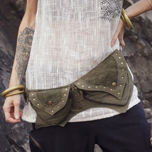 Sac Yaya Festival, sac banane utilitaire festival pour femme, sac banane bohème en coton, pochette gothique steampunk, sac à main ceinture vert fait main