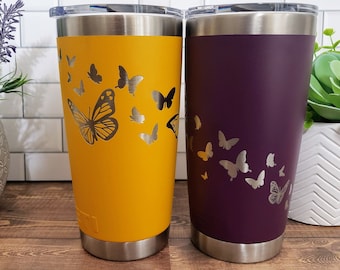 Butterflies in Flight 360 Wrap Engraved Yeti,  Personalized tumbler, Butterfly lover gift