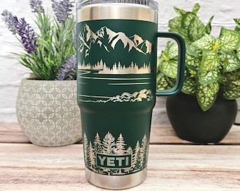Hiking Camping Mountain Scene  20 oz Yeti travel mug - Original Artwork