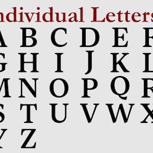 May include: A grid of black, serif font letters of the alphabet, from A to Z, against a light gray background. The words "Individual Letters" are in a dark red font at the top of the image.