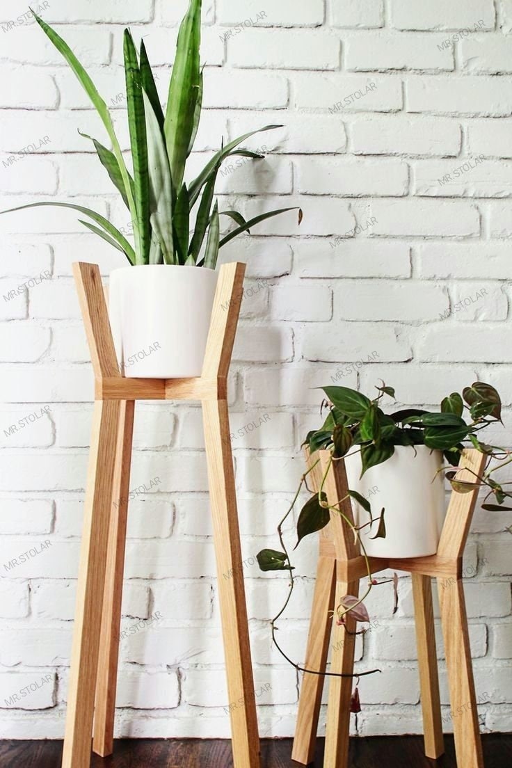 Mid Century Modern Wood Plant Stand, Indoor Planter, House Plant Stand ...
