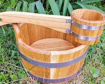 Wooden Oak Bucket 10 L & Sauna Scoop Vintage Wood Barrel Oak Ladle Water Barrel for Sauna Russian Bath Infusion Сontainer Spa Accessories.