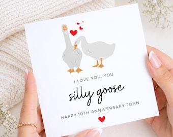 Funny Goose Anniversary Card, Cute 10th Anniversary Card for Wife, Silly Love Card for Husband, Boyfriend or Partner, 10th Anniversary Gift