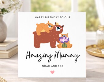 Mummy Birthday Card From Kids, Personalised Mum Gift, Bear Bday Card for Mom