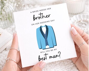 Brother of the Bride Best Man Card, Will You Be My Best Man Card, Wedding Proposal Card for Brother, Blue Suit