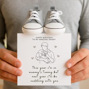 Daddy To Be Karte, neue Dad Karte von Bump, Baby Schuhe Karte für den erwarteten Vater, erste Vatertagskarte, Schwangerschaft offenbaren für ihn