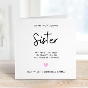 Tarjeta de cumpleaños para hermana, tarjeta personalizada para hermana, linda tarjeta de hermano o hermana, regalo sincero para hermana, mensaje personalizado incluido