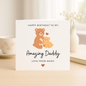 Cartão de aniversário para papai, Cartão de urso fofo do filho, Cartão personalizado da criança, Feliz aniversário papai, Amor do filho, Cartão de aniversário para o pai