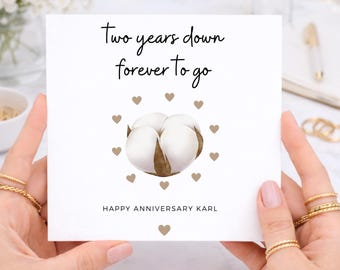 Zwei Jahre sind geschafft, die Ewigkeit liegt noch vor uns, Karte zum 2. Hochzeitstag für den Ehemann, Karte zum 2. Hochzeitstag für die Ehefrau, Karte zum Baumwollhochzeitstag
