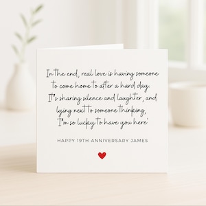 Qué suerte tenerte aquí, tarjeta de aniversario número 19 para esposo o esposa, tarjeta de desglose de 19 años juntos para cónyuge