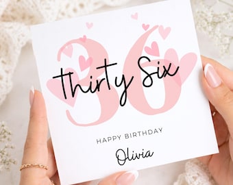 36th Birthday Card For Her, Thirty Six Pink Heart Age Card, Birthday Gift For Wife, Girlfriend, Sister, Daughter, Friend