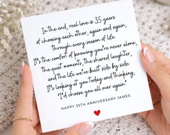 35th Anniversary Card, Real Love Is Choosing Each Other Again and Again, 35 Years Together, for Husband, Wife, Partner or Spouse