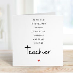 Cartão de agradecimento ao professor, design minimalista com mensagem sincera, presente personalizado para professor, cartão de agradecimento pelo fim do ano letivo