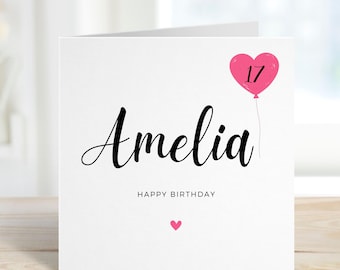 Carte 17e anniversaire petite amie, carte 17e anniversaire fille, cadeau 17e anniversaire pour elle, carte 17e anniversaire, petite-fille, 17e nièce