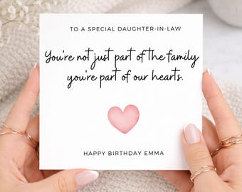 Birthday Card for Daughter-in-Law, Pink Heart Card, Special Daughter-in-Law Gift, Family Love Card from Mother-in-Law