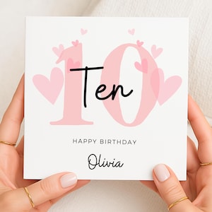 10e carte d'anniversaire pour fille, 10e carte d'anniversaire pour fille, jolie carte de dix anniversaire rose, cadeau de 10e anniversaire nièce, petite-fille