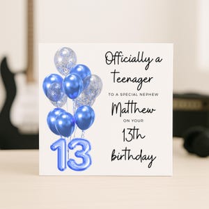 Biglietto di auguri per il 13° compleanno del figlioccio, nipote o pronipote, biglietto speciale per il 13° compleanno del ragazzo, idea regalo per il compleanno di un ragazzo adolescente, biglietto di auguri per il 13° compleanno del ragazzo