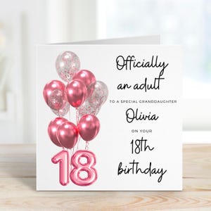Biglietto di auguri per il 18° compleanno nipote, figlia, 18° compleanno, regalo per il 18° compleanno della figlia, ufficialmente adulta, 18° compleanno nipote, 18° ragazza