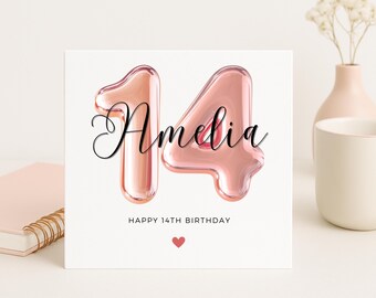 Geburtstagskarte Zum 14. Geburtstag Mädchen - Roségold Design, Mit Glitzerumschlag