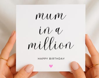 Carte d'anniversaire Maman in a Million, carte d'anniversaire élégante pour maman, carte personnalisée pour elle, carte douce et simple avec détail coeur