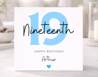 Gepersonaliseerd 19e verjaardag, aangepaste naamkaart, negentiende verjaardag