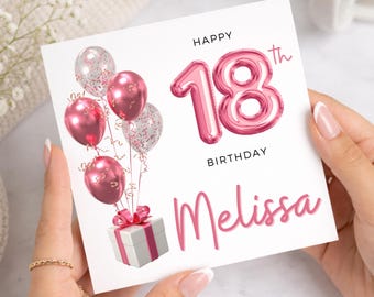 18th Birthday Card, Pink Balloon Card For Daughter, Granddaughter, Sister, Niece, Friend, 18 Year Old Birthday Gift For Her