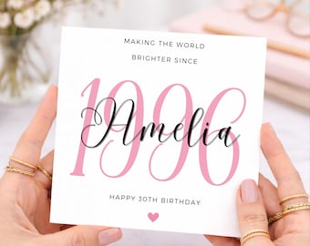 Biglietto 30° Compleanno Rosa E Nero - Originale Con Elementi Retrò Per Donne E Figlia