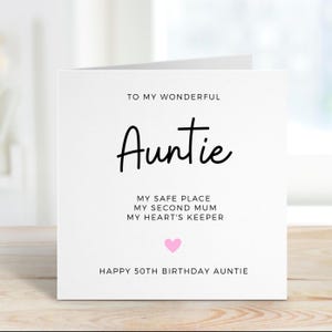 Carte d'anniversaire tante, carte personnalisée pour tante, jolie carte de nièce ou neveu, carte sincère pour elle, message personnalisé inclus