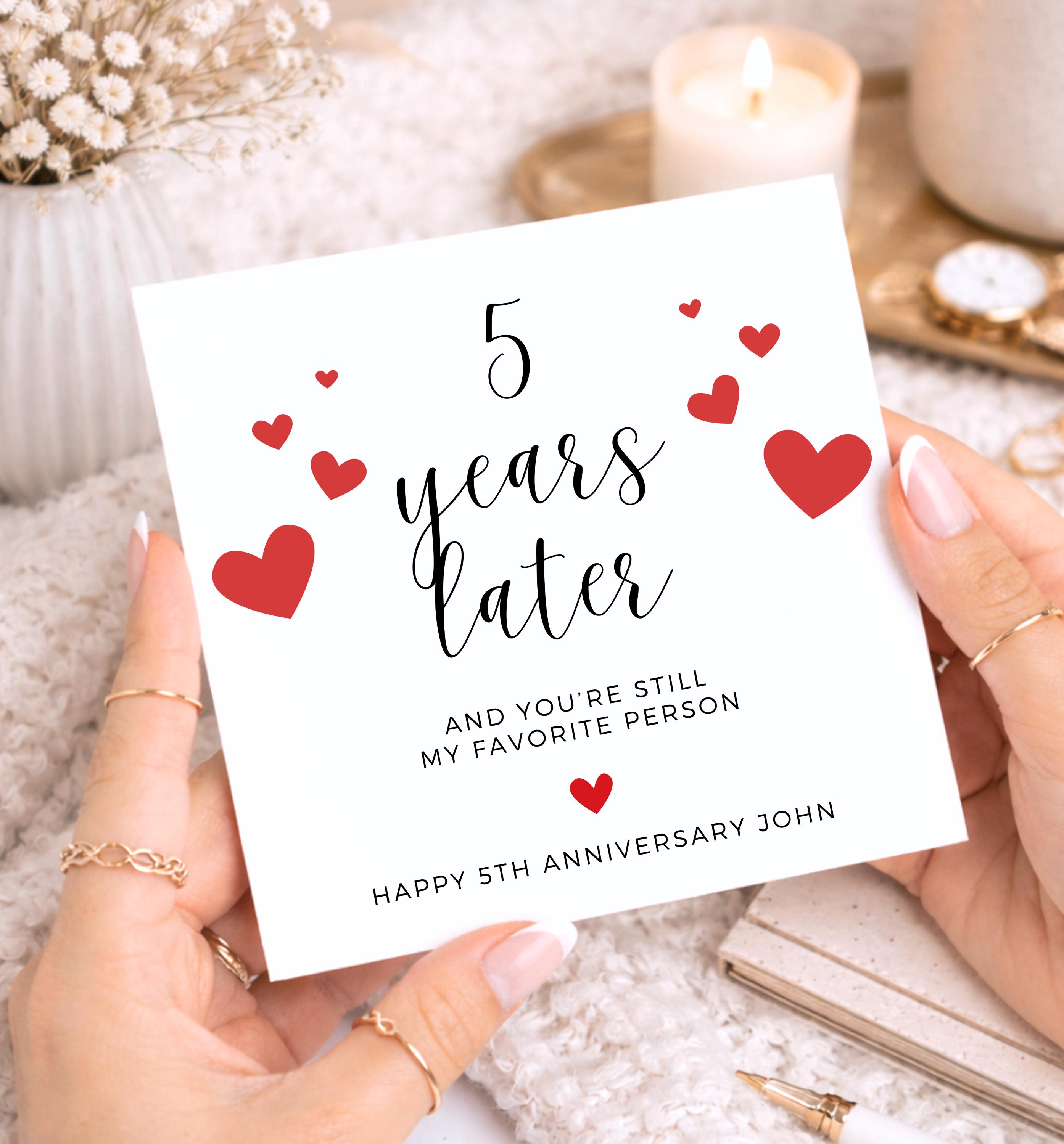 5th Anniversary Card, Personalized Anniversary Gift for Him or Her