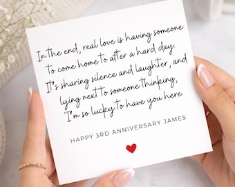 3rd Anniversary Card, Card for Husband, Wife, Love After Hard Days, Leather Anniversary, 3rd Anniversary Gift