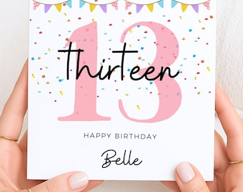 Personalized 13th Birthday, 13th Birthday Card For Girl, Bunting Birthday Card For Daughter, Niece, Goddaughter Gift