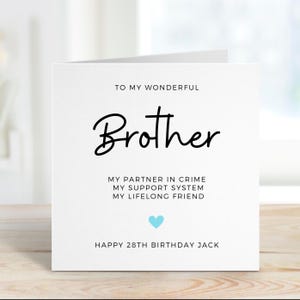 Carte d'anniversaire frère, carte personnalisée de soeur ou frère, cadeau frère drôle et sincère, carte message personnalisée pour lui