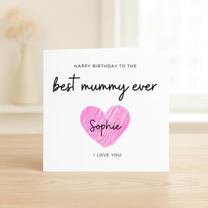 Beste Mama Geburtstagskarte, rosa Herz von Tochter, personalisierte Geburtstagskarte für Mama, benutzerdefinierte Namenskarte für Mama, ich liebe dich Nachricht