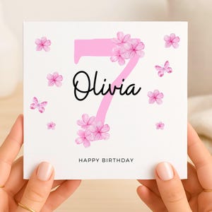 Carte de 7e anniversaire personnalisée pour fille, carte de 7e anniversaire pour fille, jolie carte de 7e anniversaire, carte de 7e anniversaire pour nièce, petite-fille