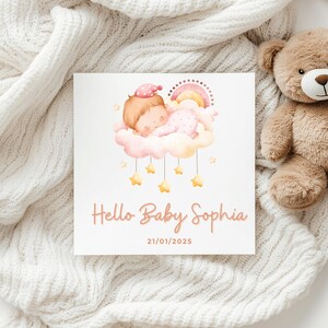 Carte personnalisée de bébé fille, bonjour petite fille, carte de félicitations pour nouveau bébé, carte de nouveau bébé ami, carte de bienvenue dans le monde bébé