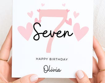 Personalized 7th Birthday Card, Custom Name, Seventh Birthday Age