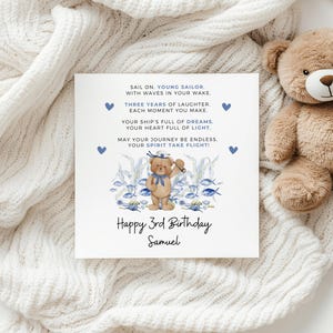 Geburtstagskarte für Jungen, personalisierte Geburtstagskarte für Sohn, Sailor-dritte Geburtstagsgeschenk für kleinen Jungen, 3