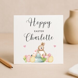 Biglietto di Pasqua per bambini personalizzato, biglietto di Pasqua per bambini, biglietto per figlia, nipote, nipote, biglietto di buona Pasqua, coniglietto, Pasqua saltellante