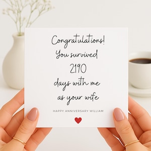 Tarjeta divertida de aniversario de hierro, tarjeta de sexto aniversario para el esposo, 2190 días de casados, tarjeta de sexto aniversario de la esposa, sexto aniversario de matrimonio