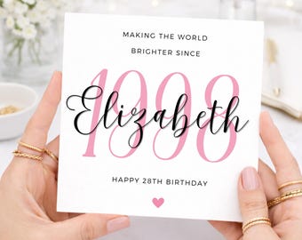 Making The World Brighter Since 1998, 28th Birthday Card For Woman, Custom Name & Year, Keepsake Card, Twenty-eighth