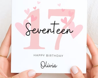 Seventeenth Birthday Card, Personalised 17th Card, Card For Her, Daughter, Granddaughter, Niece