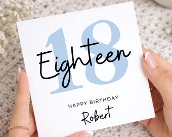 Personalised 18th Birthday Card For Him - Eighteen - Custom Name Card