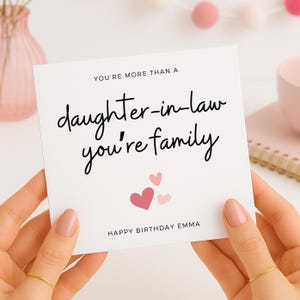 Geburtstagskarte für Schwiegertochter, süße Karte von den Schwiegereltern, du bist wie eine Tochter für uns, personalisierte alles Gute zum Geburtstagkarte